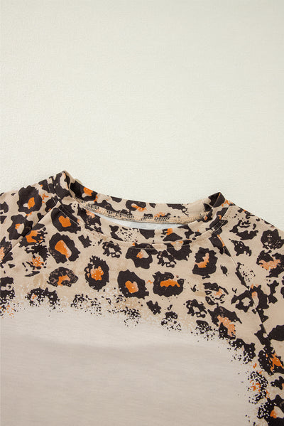 Brown Leopard Bleached Raglan Sleeve Pullover Sweatshirt