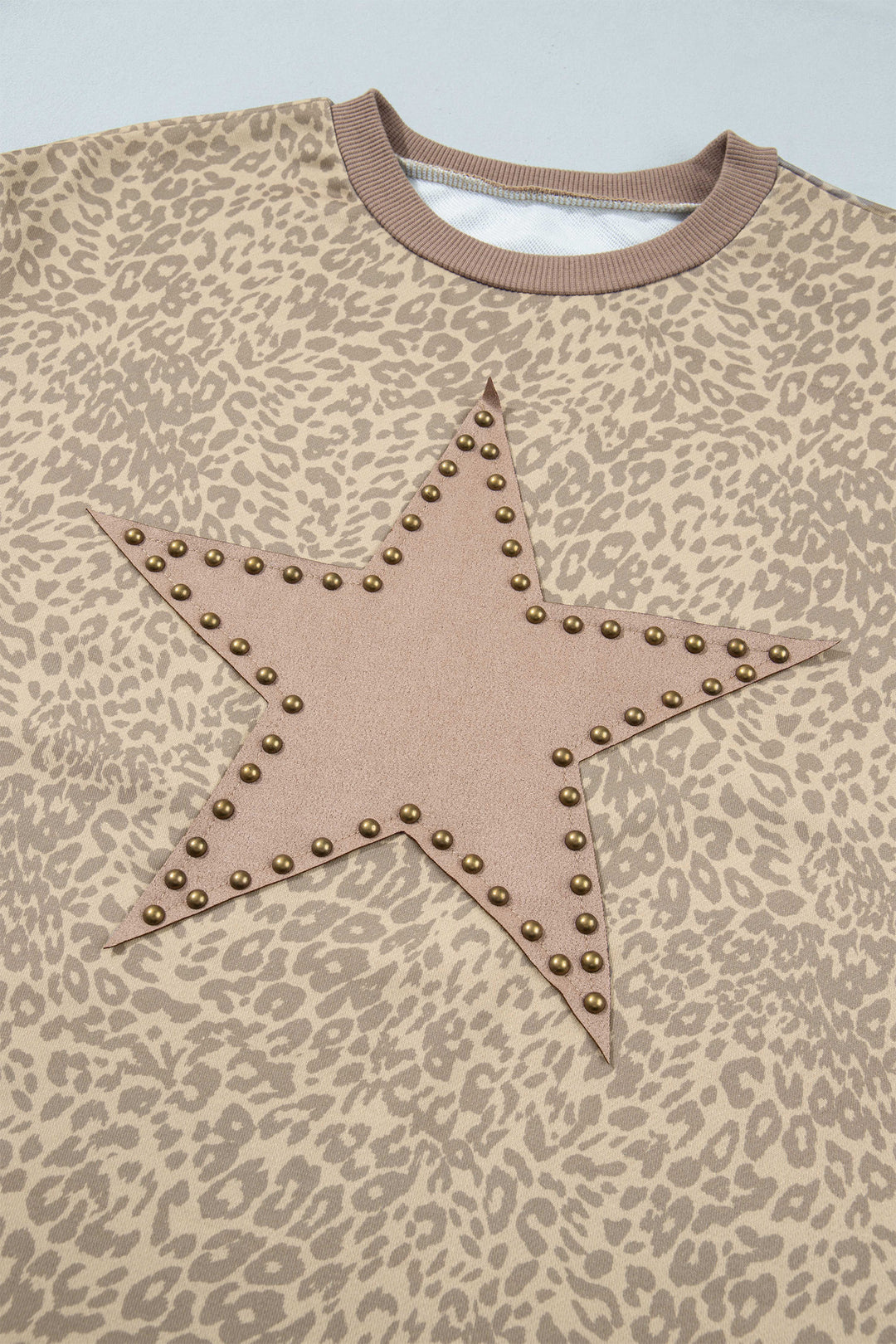 Khaki Leopard Star Print Long Sleeve Loose Casual Two Piece Pants Set