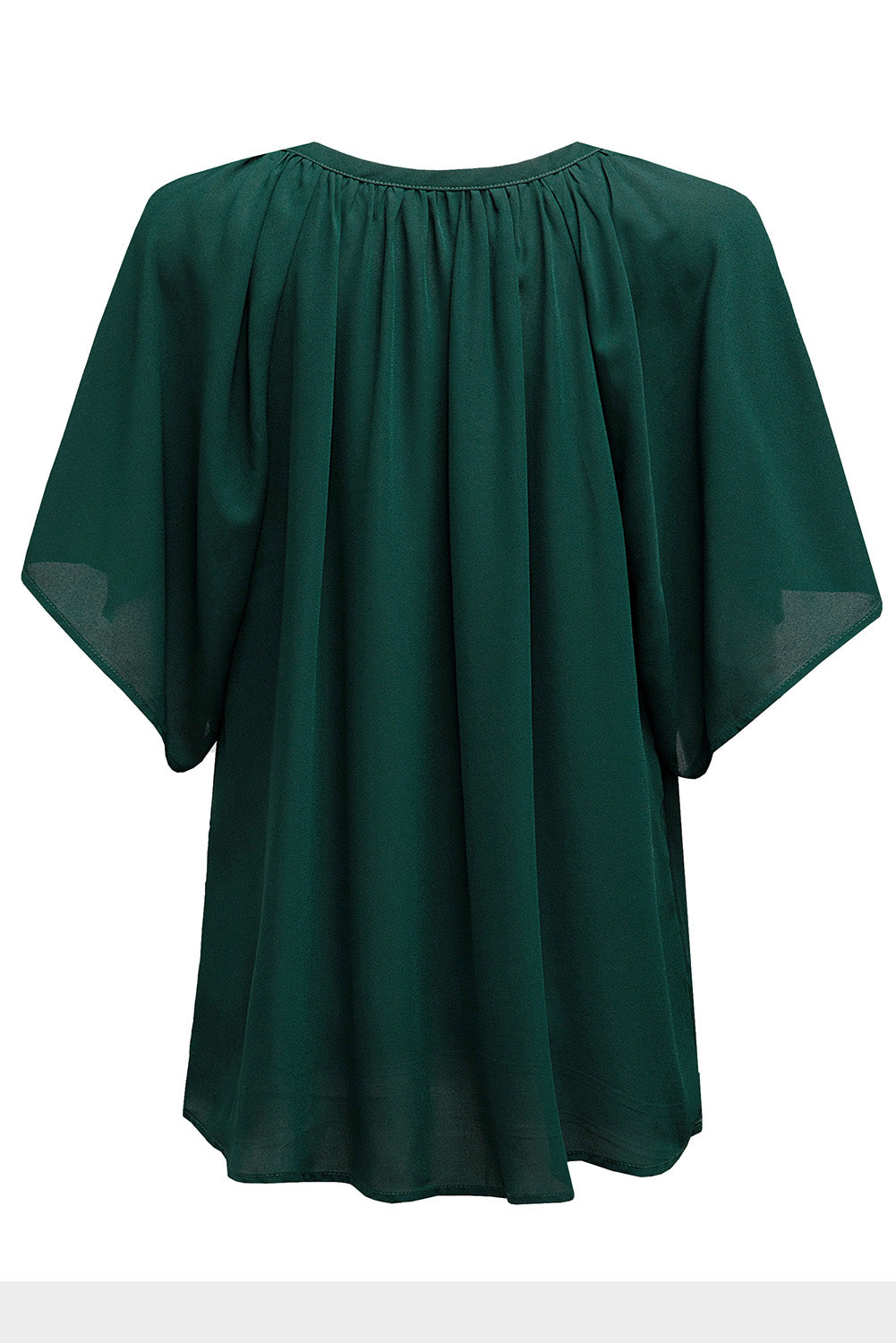 Green Split Neck Pleated Loose Top