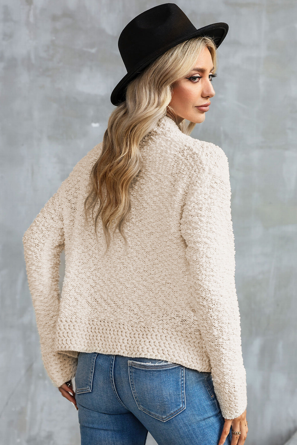 Apricot Popcorn Knit Open Front Cardigan