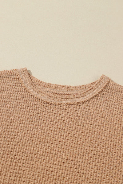 Khaki Waffle Knit High Slits Oversized Top