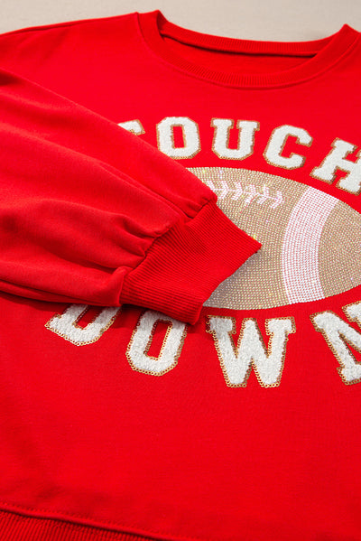 Fiery Red TOUCH DOWN Football Graphic Pullover Sweatshirt