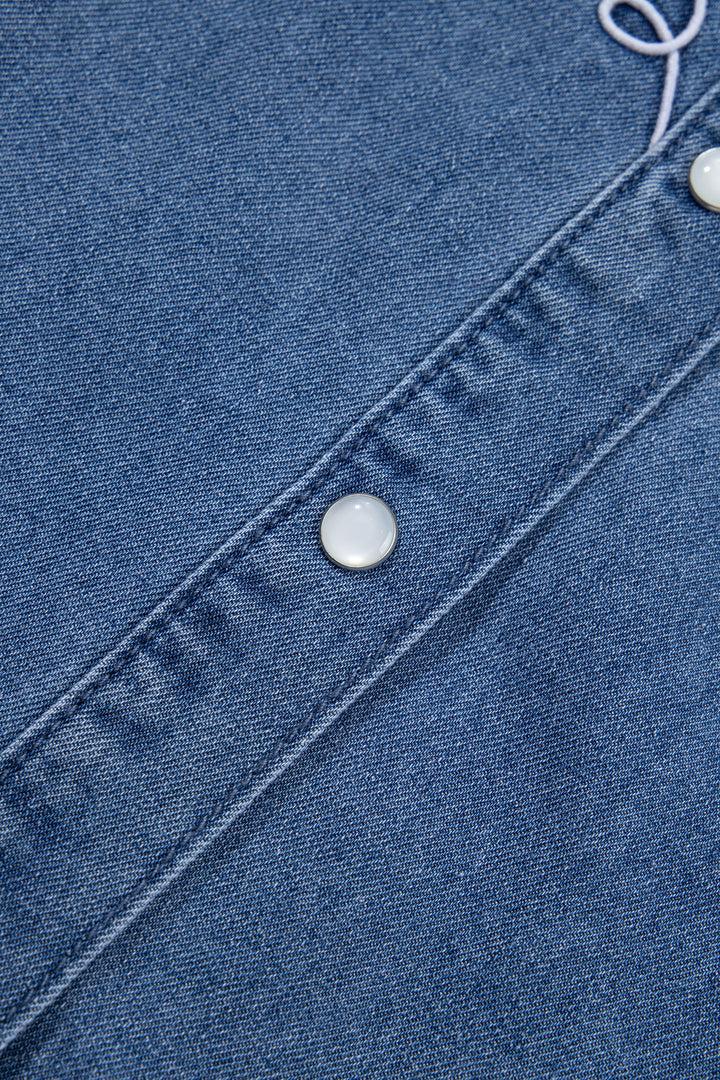 Dusk Blue Western Embroidered Collar Long Sleeve Denim Shirt