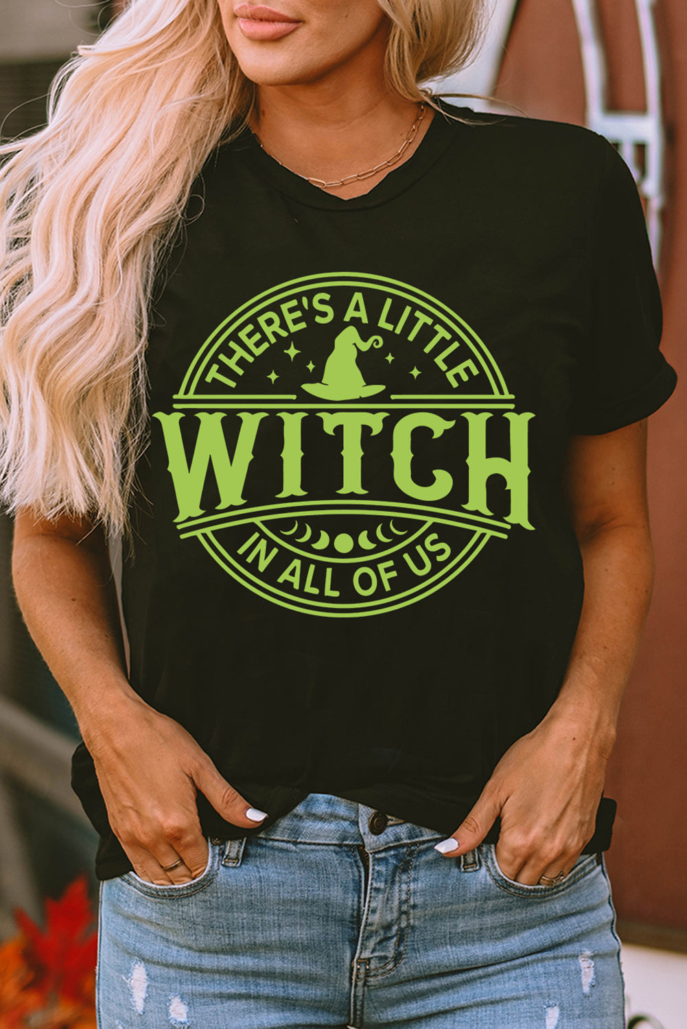 Black WITCH Crew Neck Halloween Graphic T Shirt