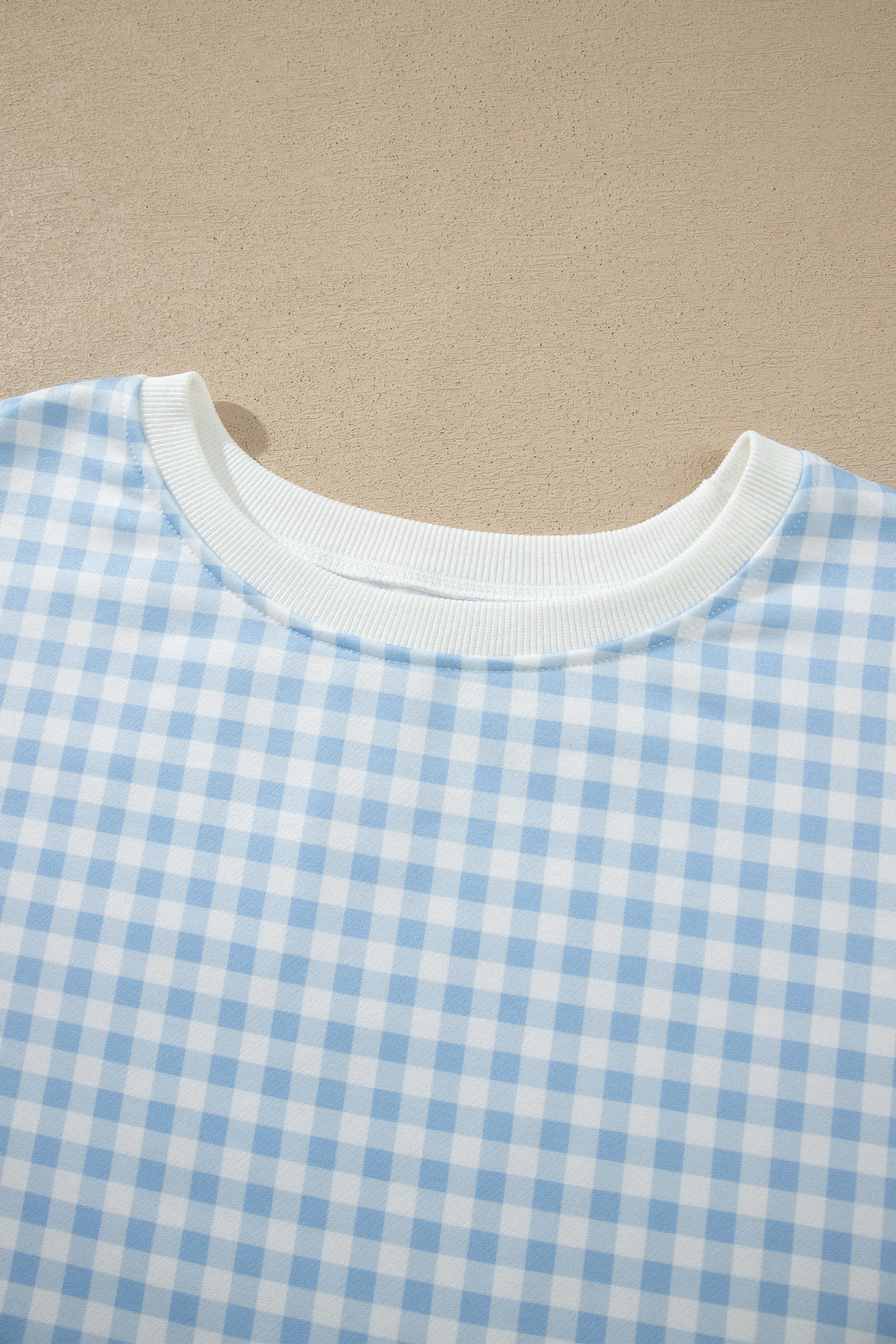 Sky Blue Gingham Loose Pullover Top Drawstring Shorts Plus Size Set