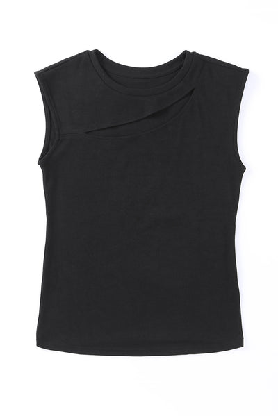 Black Slash Cutout Cap Sleeve T Shirt