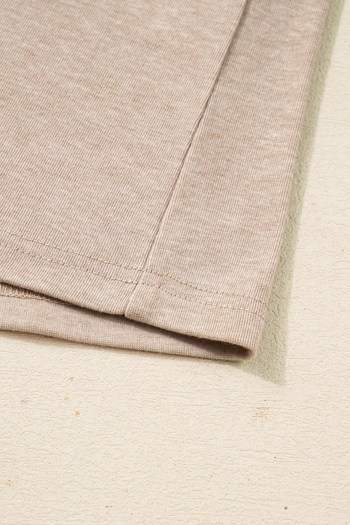 Oatmeal V Neck Contrast Lace Patchwork Long Sleeve Top