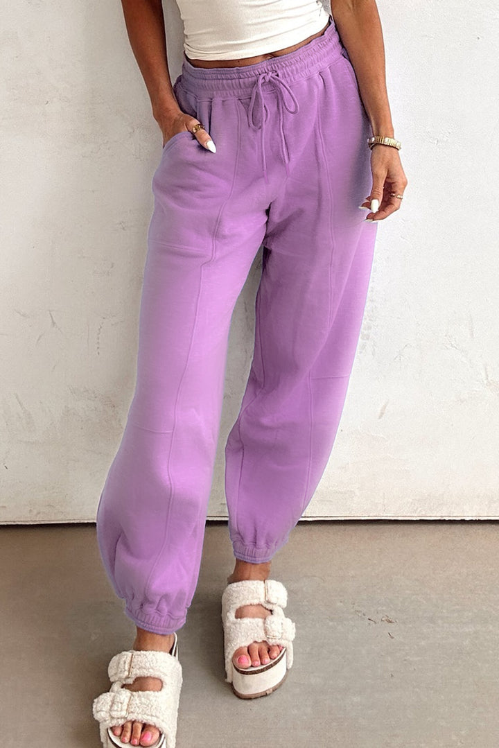 Lilac Drawstring Elastic Waistband Solid Color Jogger Pants