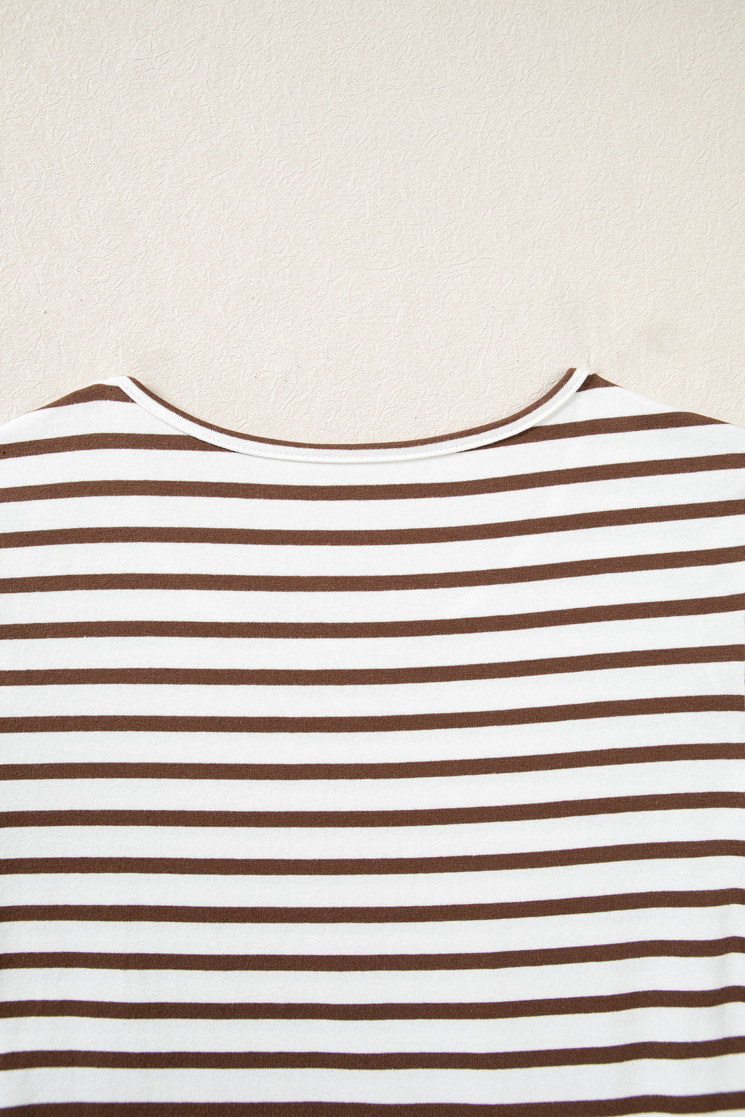 Brown Stripe Ribbed Knit Long Sleeve Bodice Contrast Patchwork Flared Dress