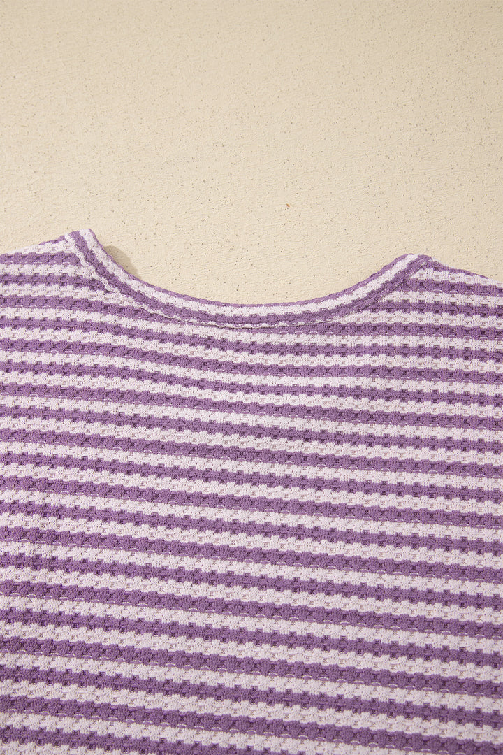 Brown Stripe Breathable Textured Knit Short 2pcs Set