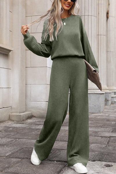 Laurel Green Solid Ribbed Knit Keyhole Back High Waist Jumpsuit