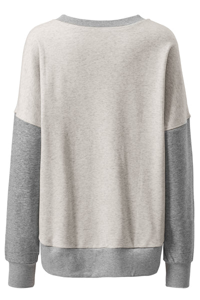 Light Grey Color Block Thumbhole Sleeve Drop Shoulder Sweatshirt