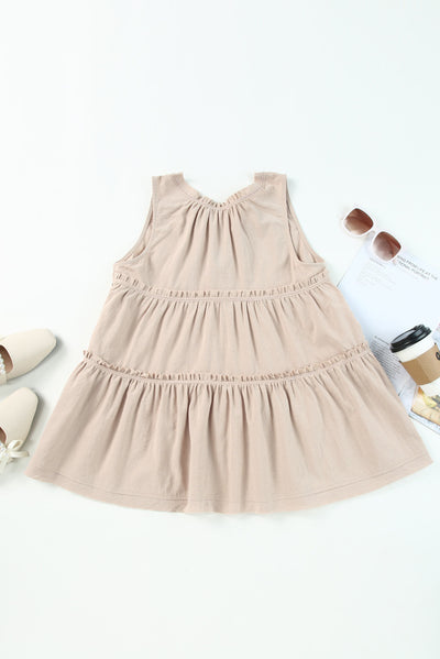 Khaki Split V Neck Tiered Ruffle Tank Top