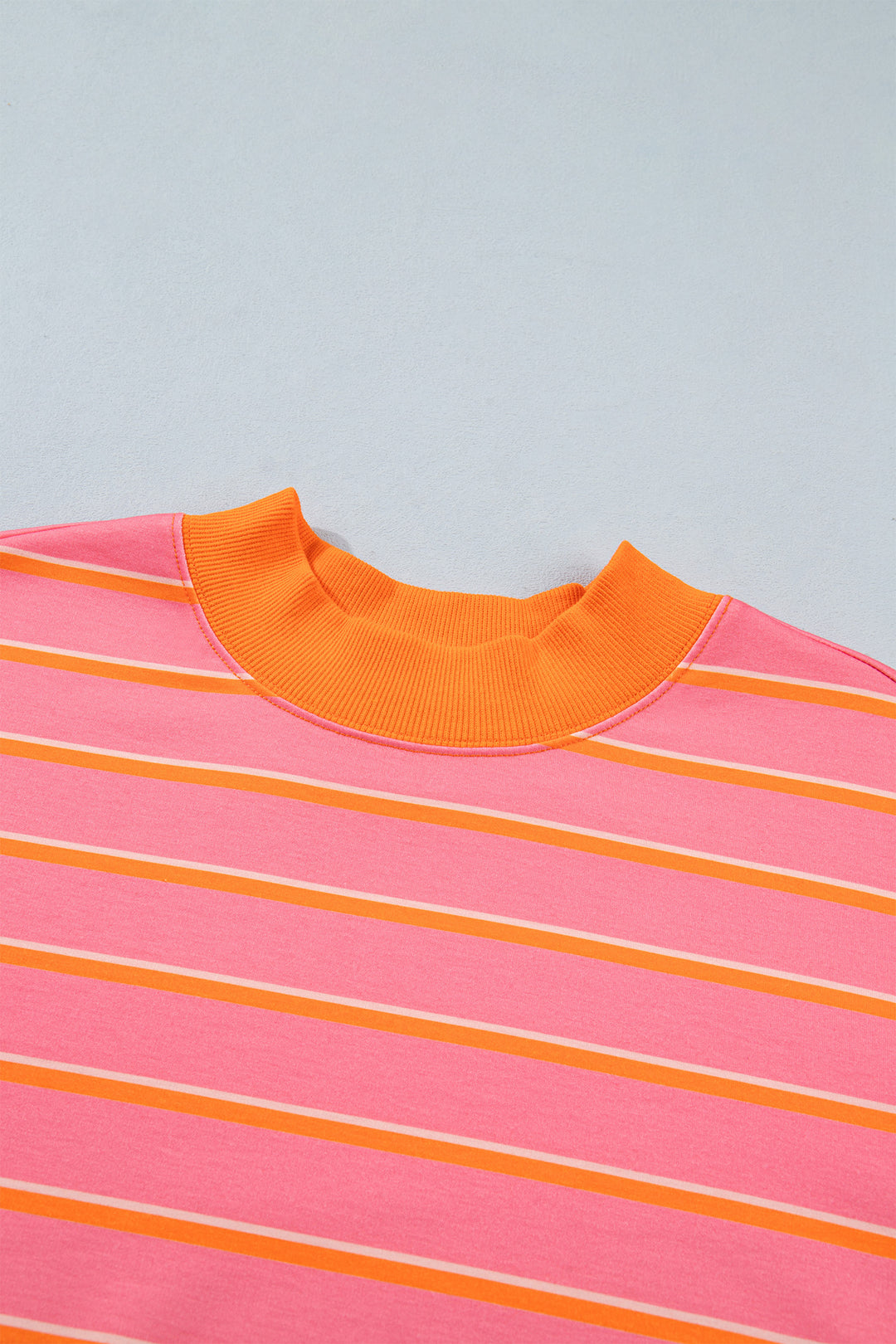 Rose Stripe Color Block Trim Long Sleeve Pullover Pocketed Shorts 2pcs Set
