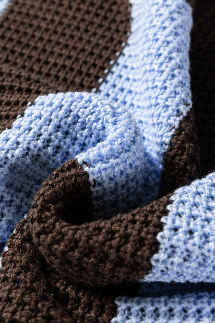 Myosotis Striped Color Block Thermal Textured Knit Drop Shoulder Sweater