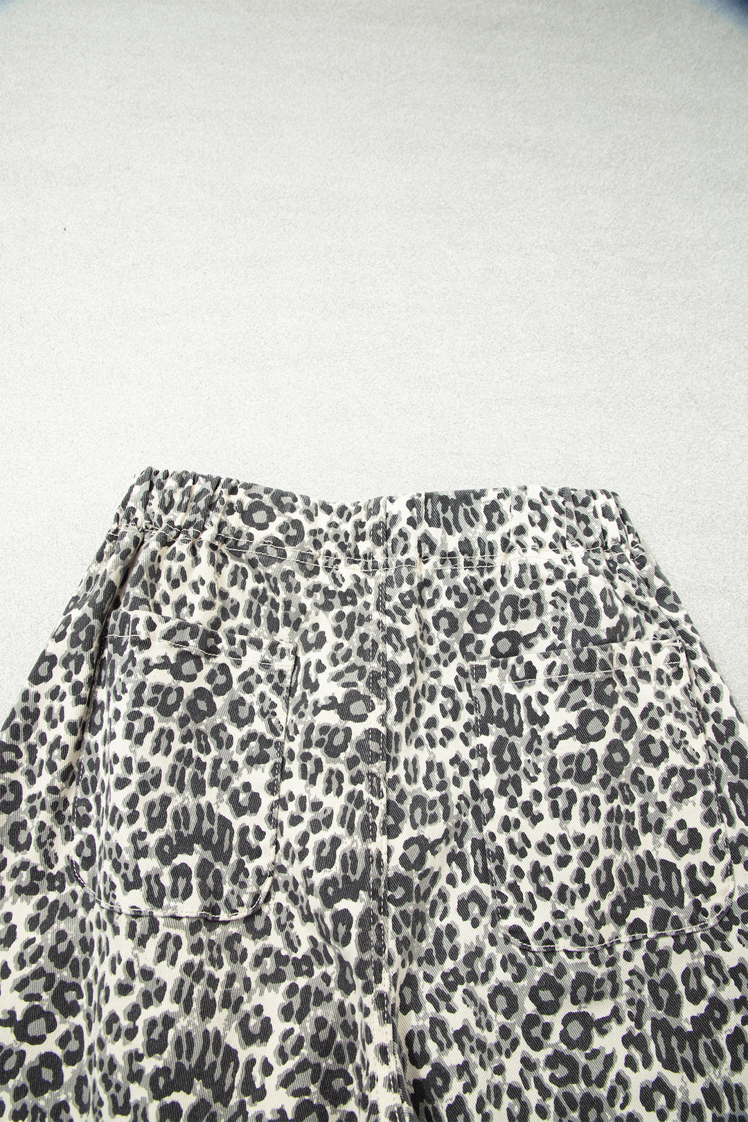 Brown Leopard Print Rainbow Striped Detail Buttoned Loose Jogger Jeans
