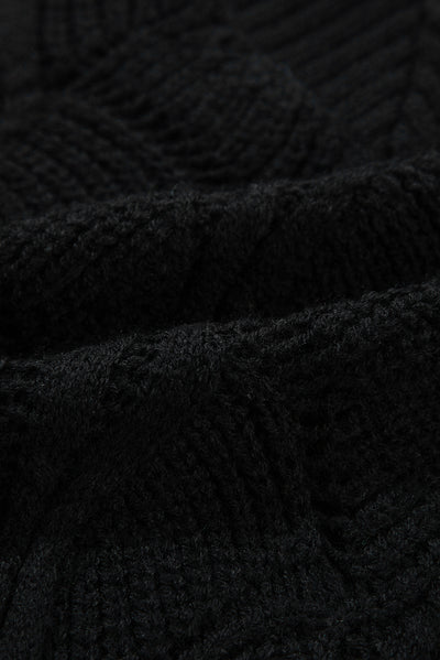 Black Hollow Out Knit V Neck Drop Shoulder Sweater