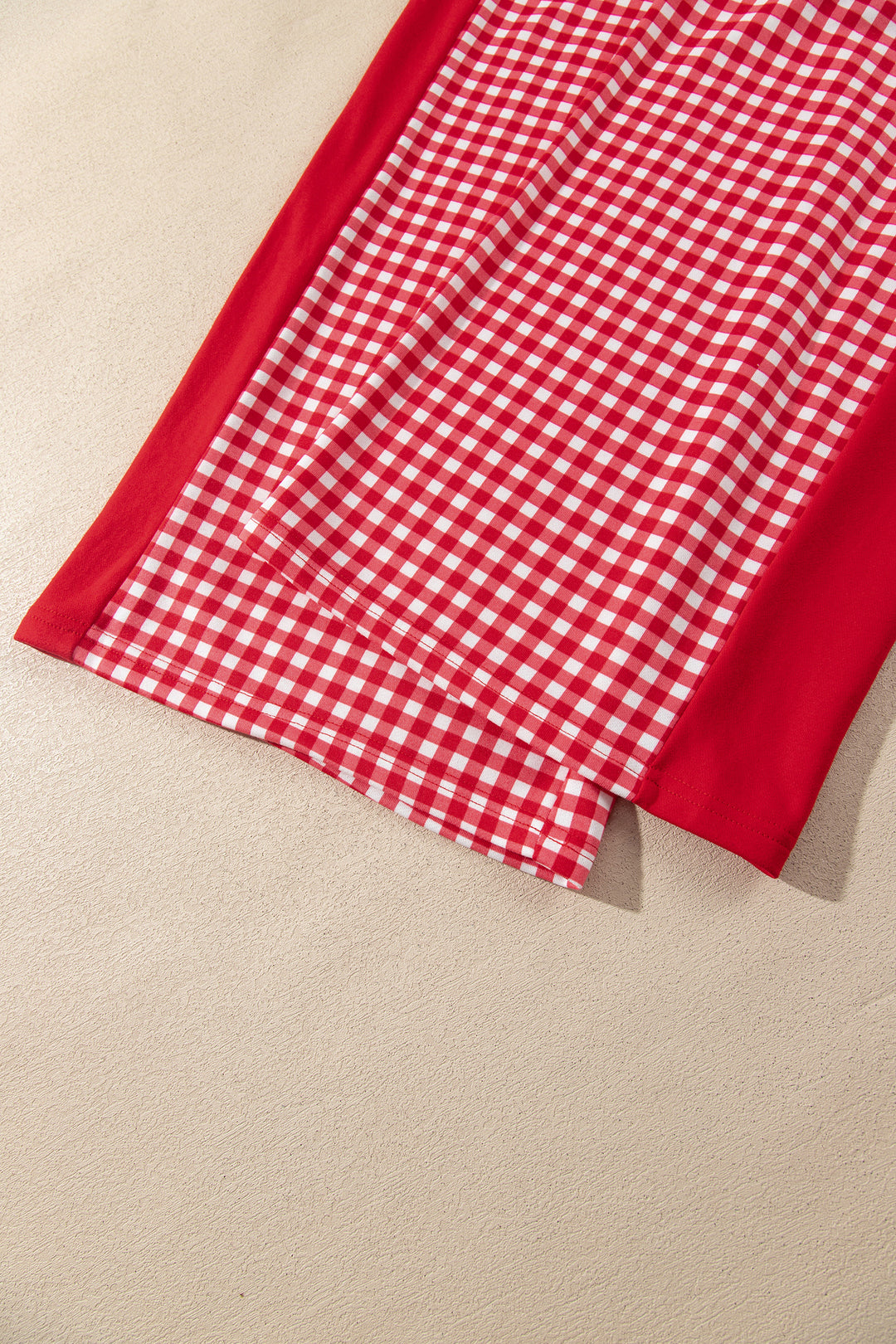 Red Color Block Plaid Patchwork Long Sleeve Pullover Wide Leg Pant Set