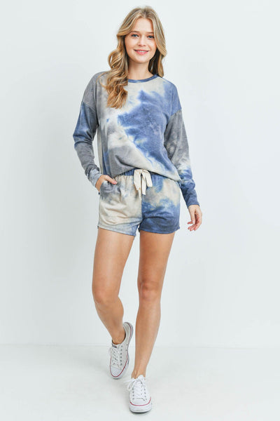 Tie Dye Top and Shorts Set With Self Tie