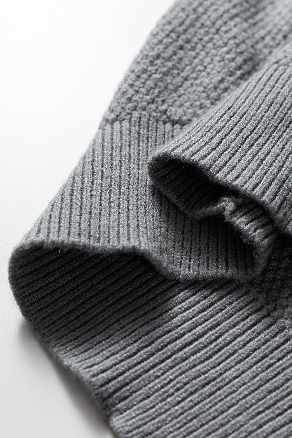 Medium Grey Color Block Knit Striped Sleeve Detail Casual Sweater