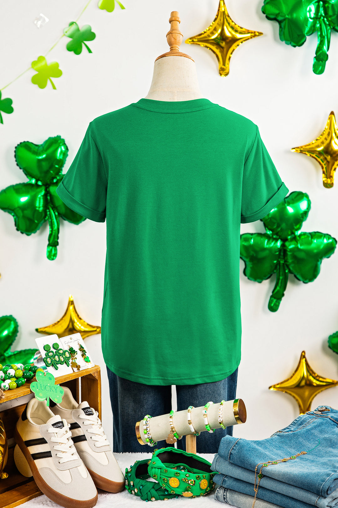 Bright Green St Patricks Day Elements Sequin Graphic Tee