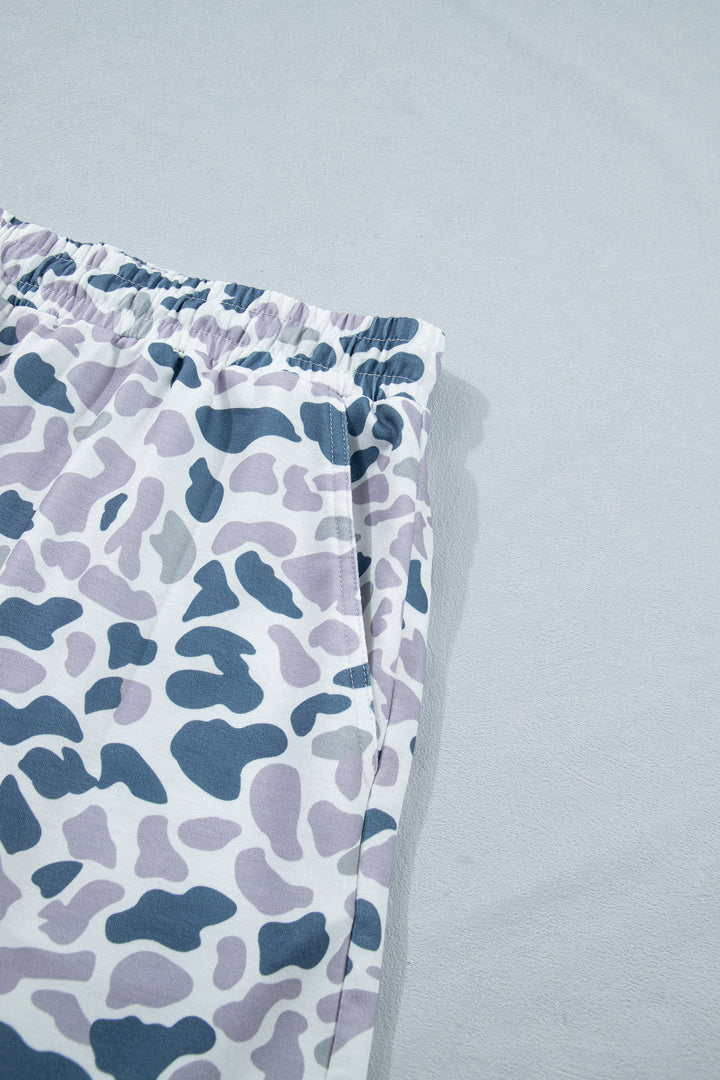 Multicolour Zip up Tee and Short Plus Size Camo Set
