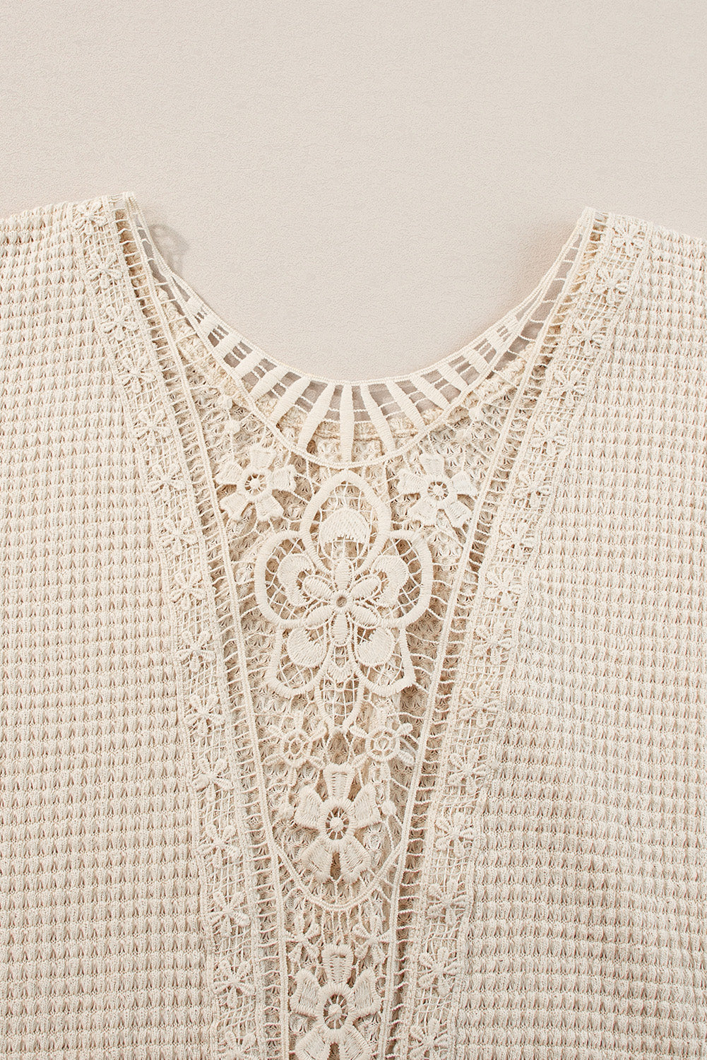 Oatmeal Guipure Lace Patch Textured T-shirt