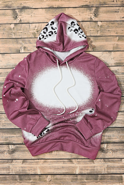 Leopard Tie Dye Print Kangaroo Pocket Pullover Hoodie