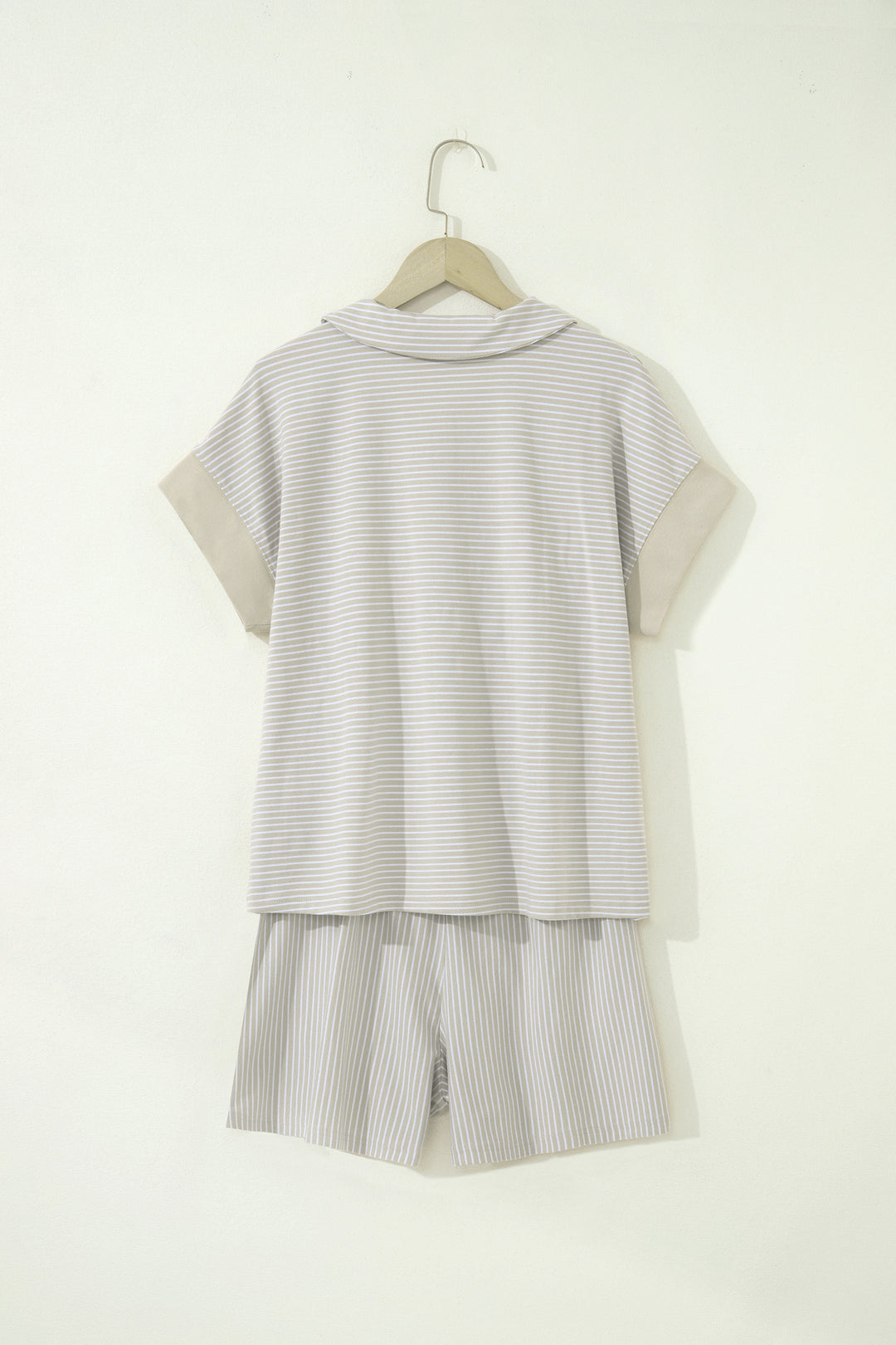 Purple Stripe Dolman Sleeve Polo Shirt and Drawstring Shorts Set