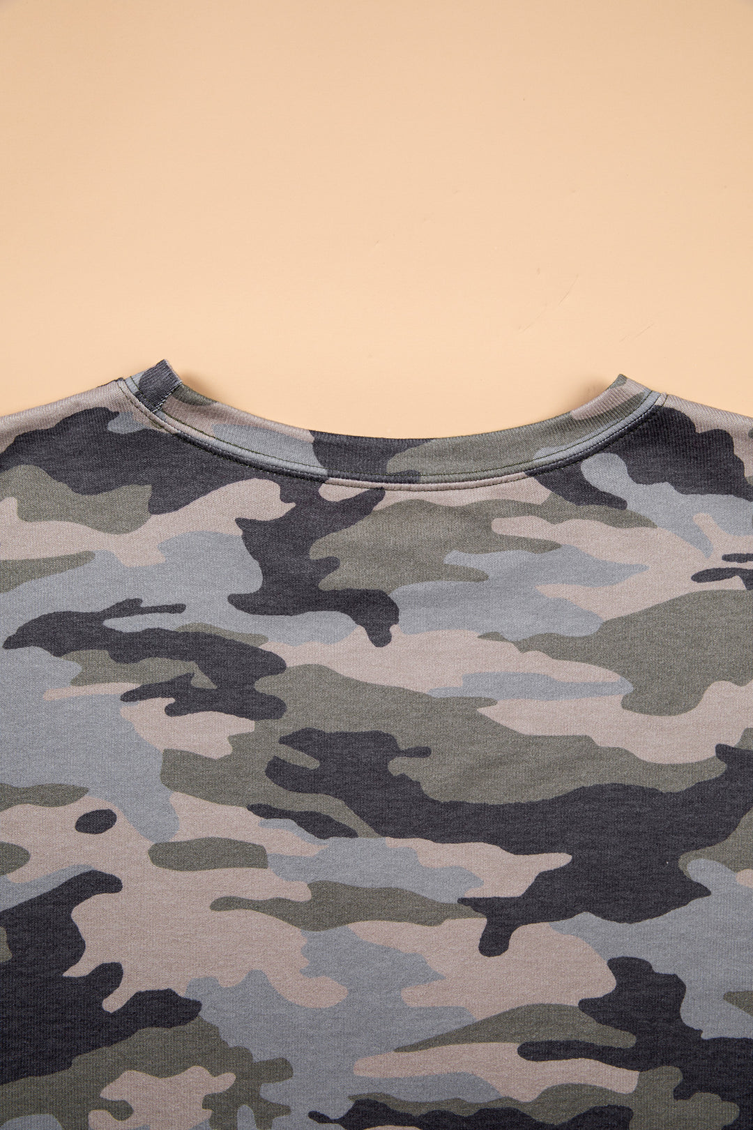 Green Camo Print Long Sleeve Plus Size Blouse