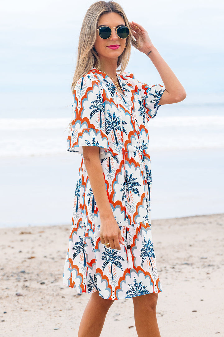 Genesis Palm Tree Printed Short Sleeve Dress