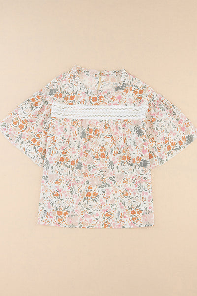 Multicolor Floral Print Wide Ruffle Sleeves Blouse