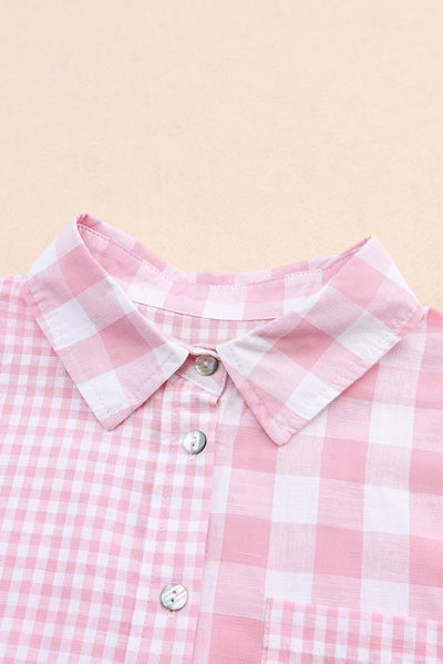 Pink Mix Checked Patchwork Long Sleeve Shirt