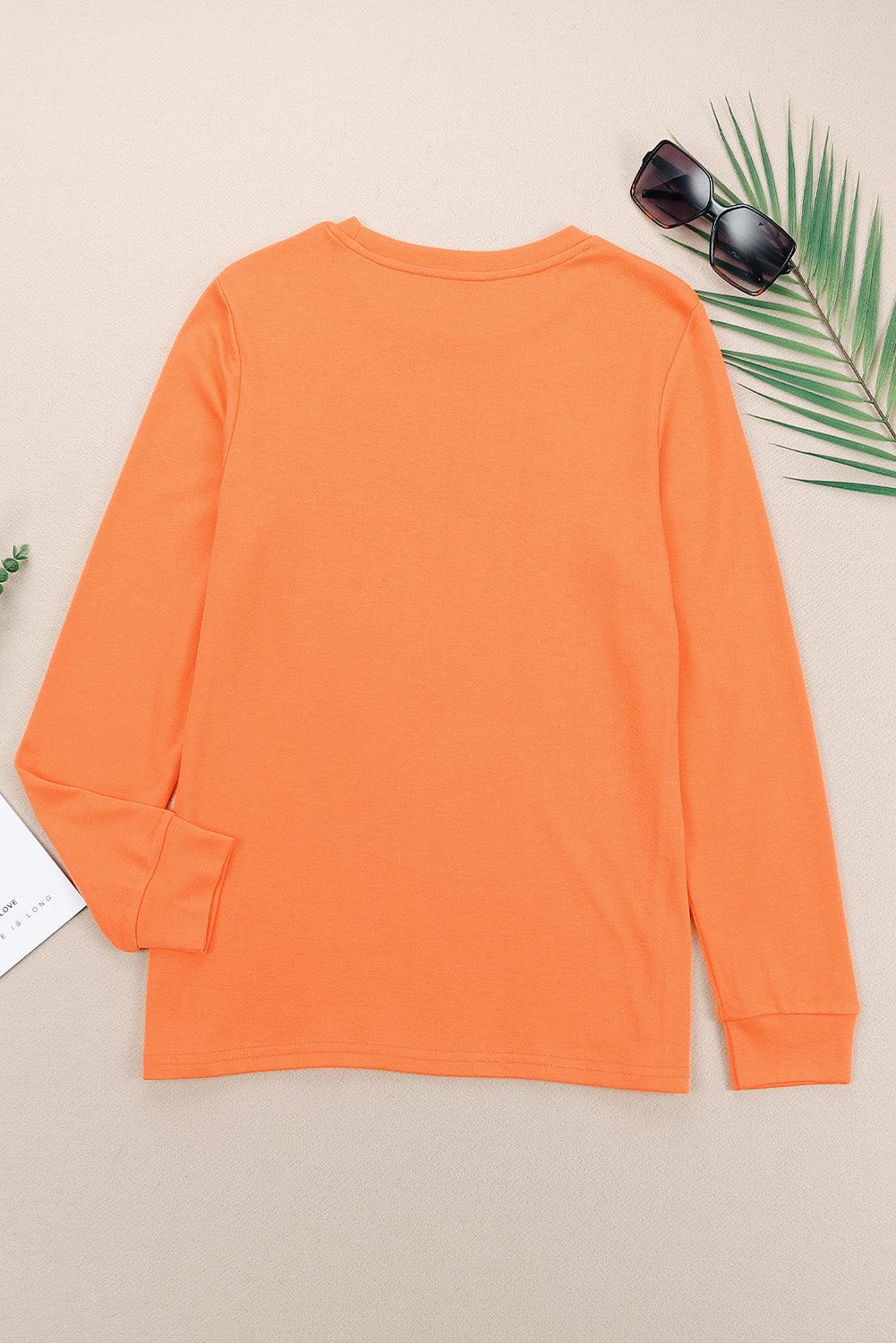 Orange Plain Crew Neck Long Sleeve Top