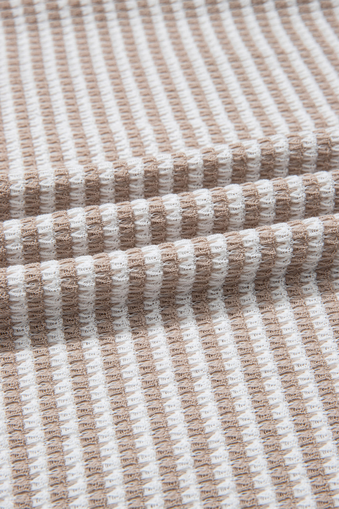 Beige Striped Textured Knit V Neck Casual Top