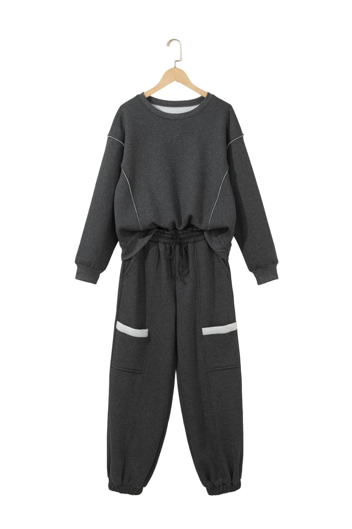 Carbon Grey Solid Colorblock Jogger Pants Set