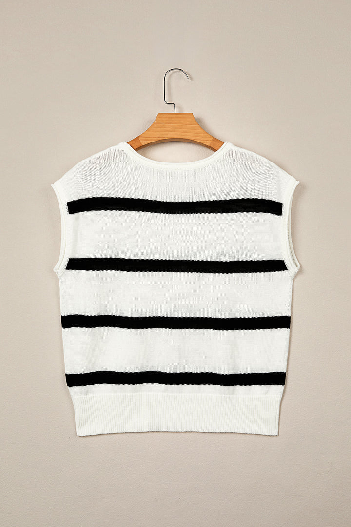 Rose Stripe Knit Western Short Sleeve Sweater
