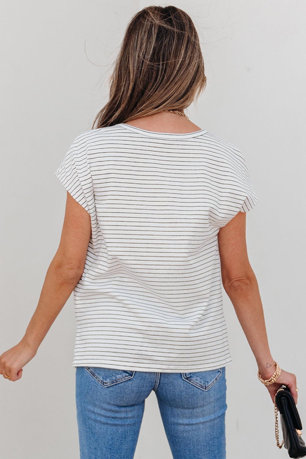 Tilly Stripe Cap Sleeve Crew Neck top