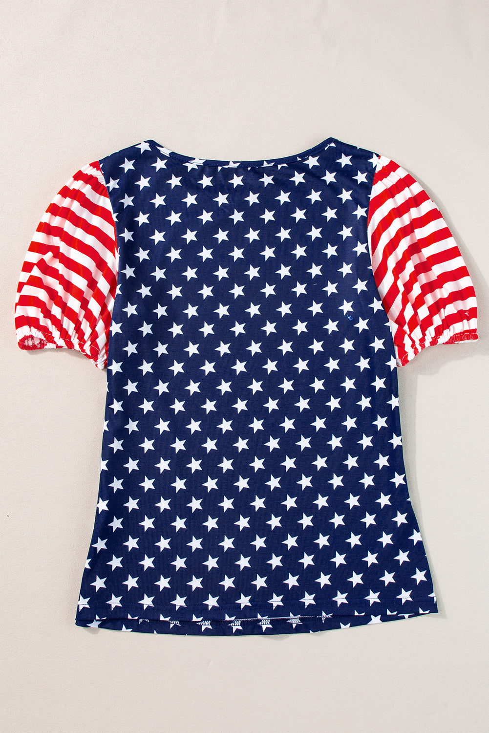 Navy Blue 4th Of July Stars Stripes Puff Sleeve T Shirt