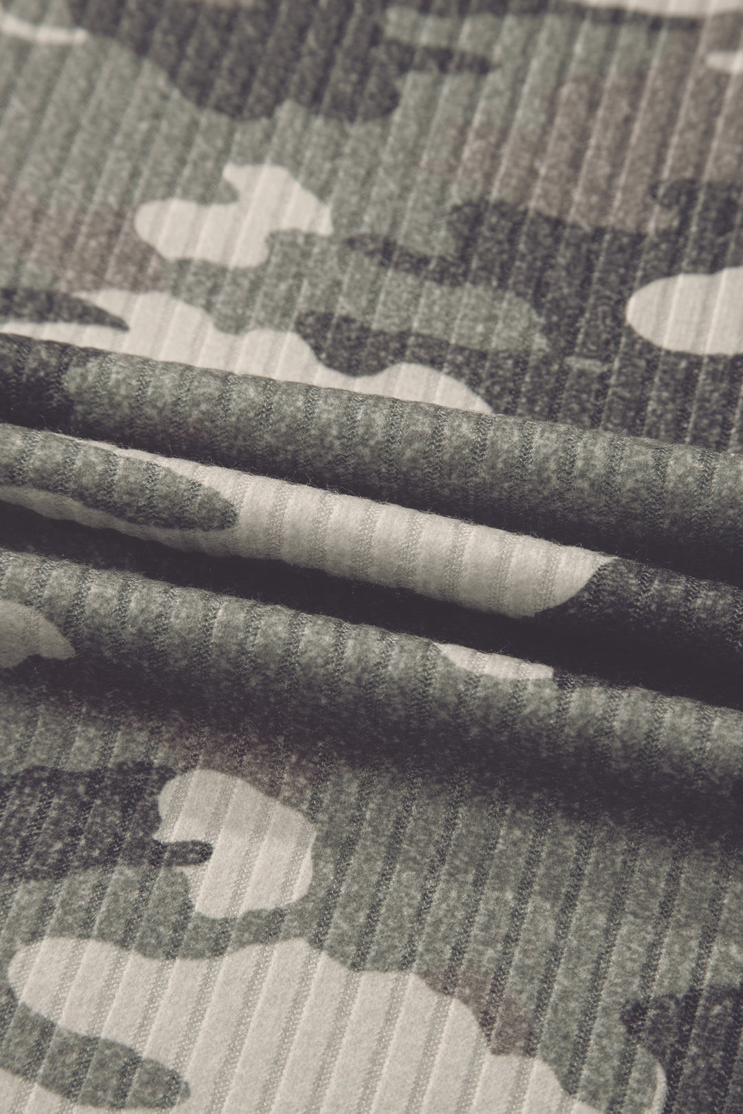 Green Camouflage Print Ribbed Knit Round Neck Tank Top