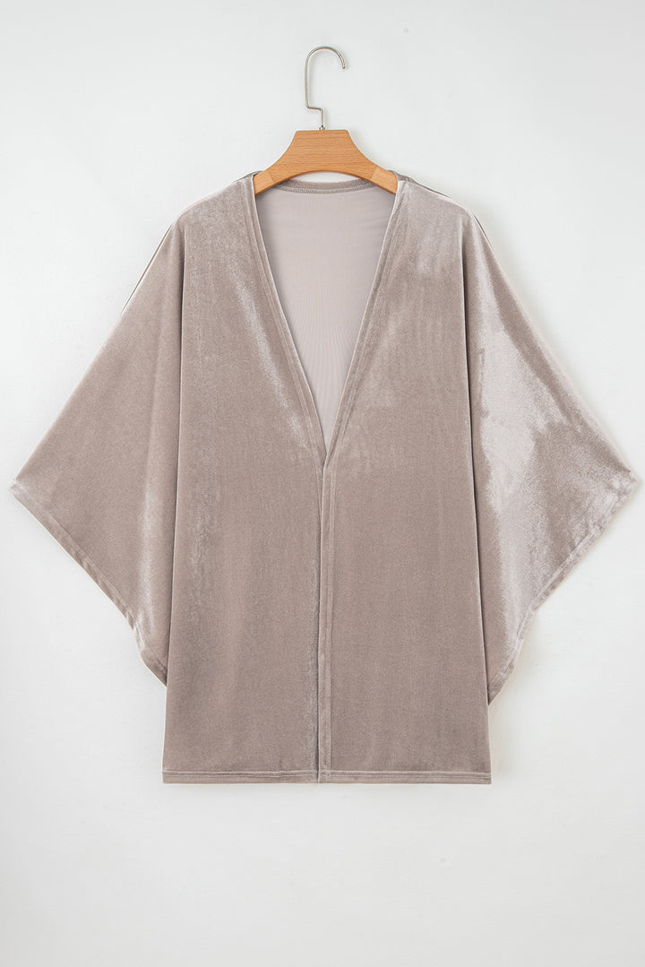 Smoke Gray 3/4 Sleeve Open Front Velvet Kimono