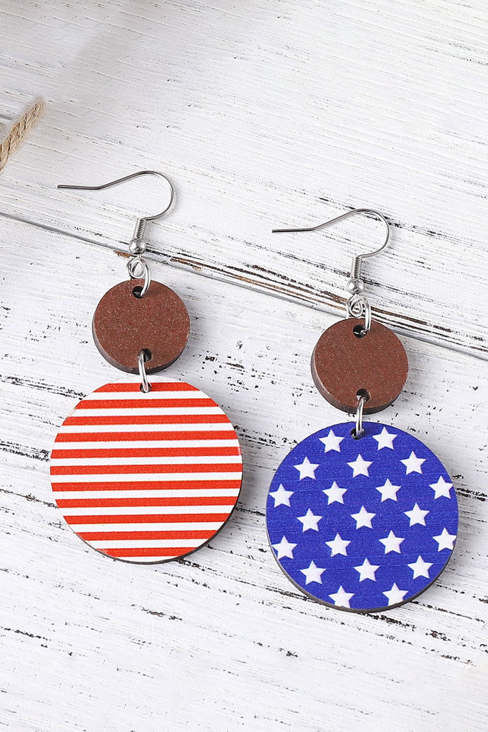 Dark Blue 4th of July Wooden Flag Earrings