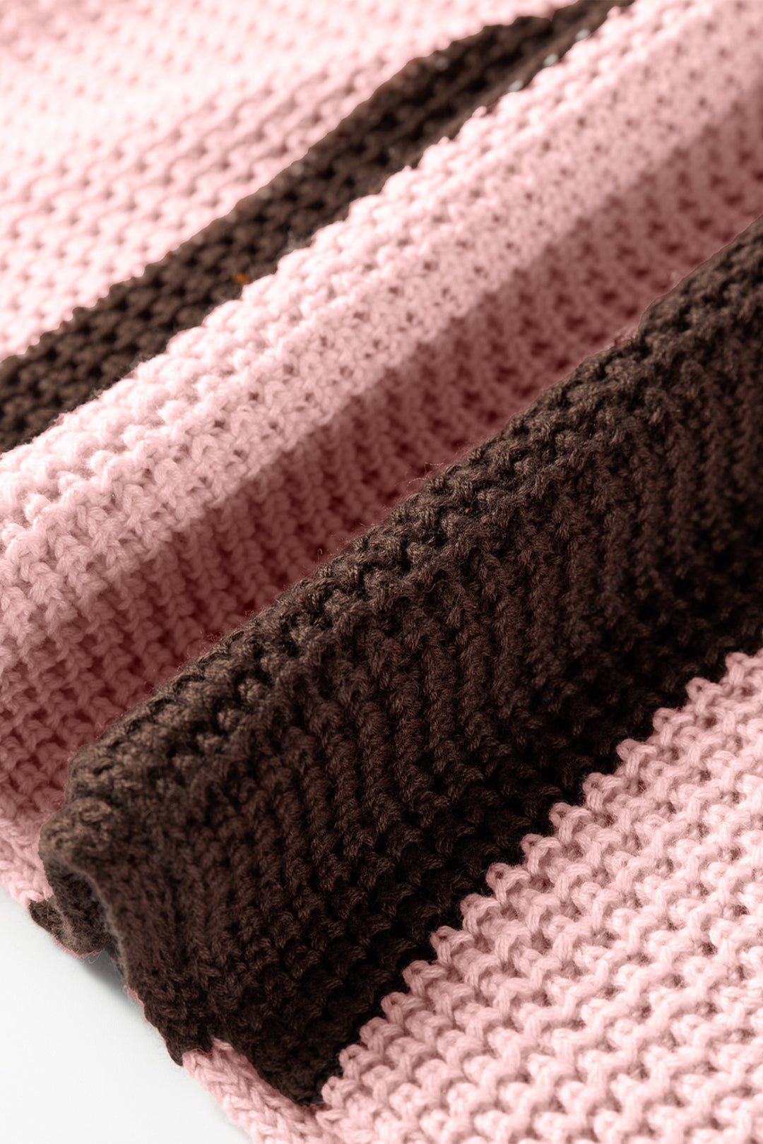 Fushia Striped Color Block Thermal Textured Knit Drop Shoulder Sweater