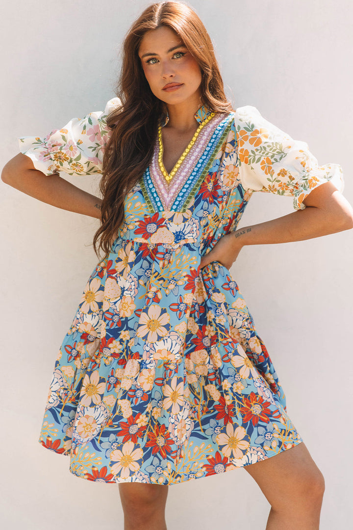Livia Boho Floral Crochet V Neck Dress