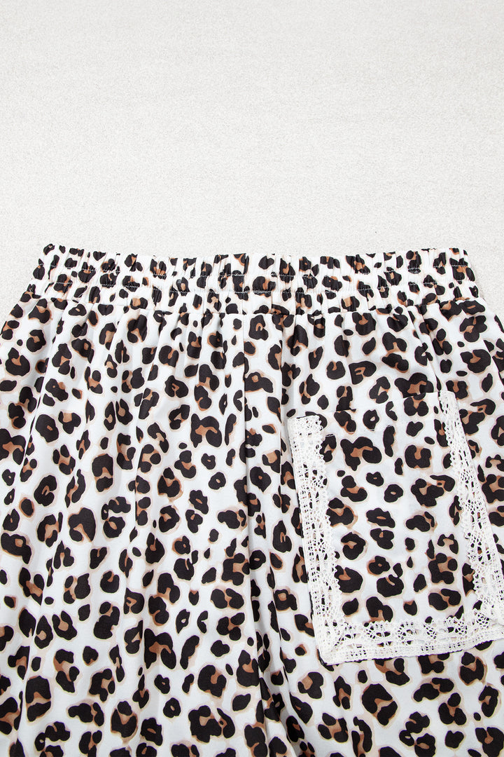 Black Leopard Print Ankle-Length Elastic Waist Pants