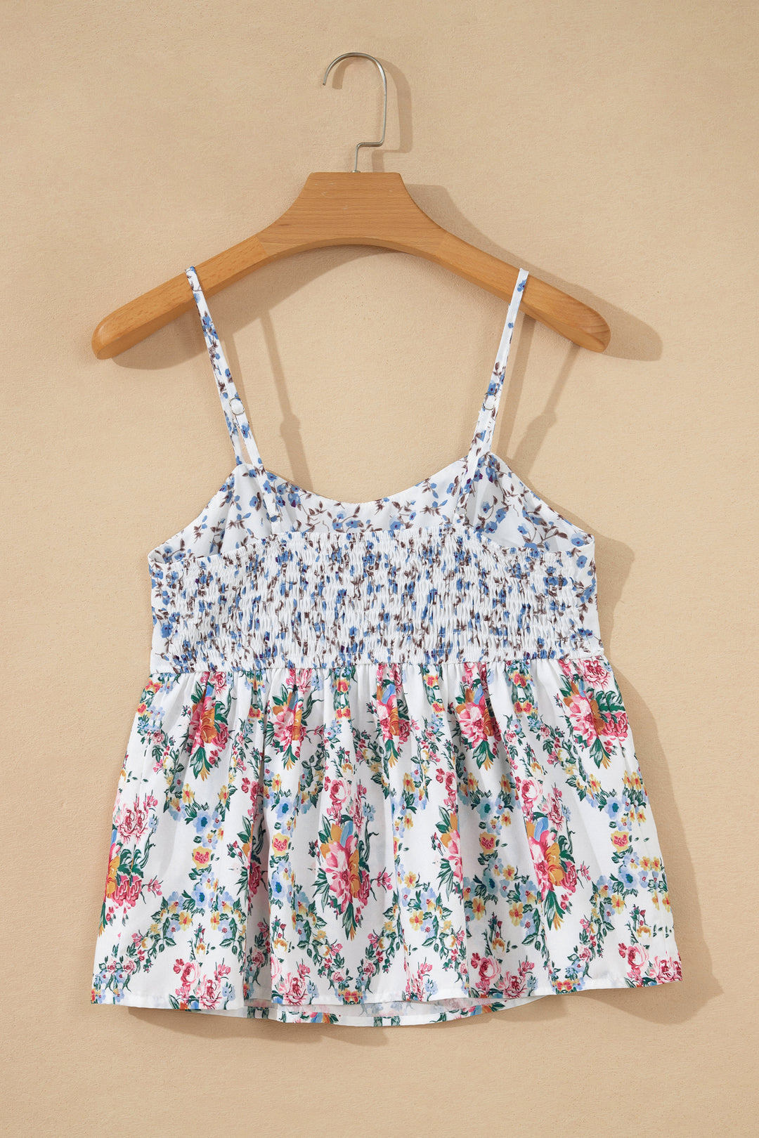 White Contrast Floral Printed Patchwork Spaghetti Straps Babydoll Top
