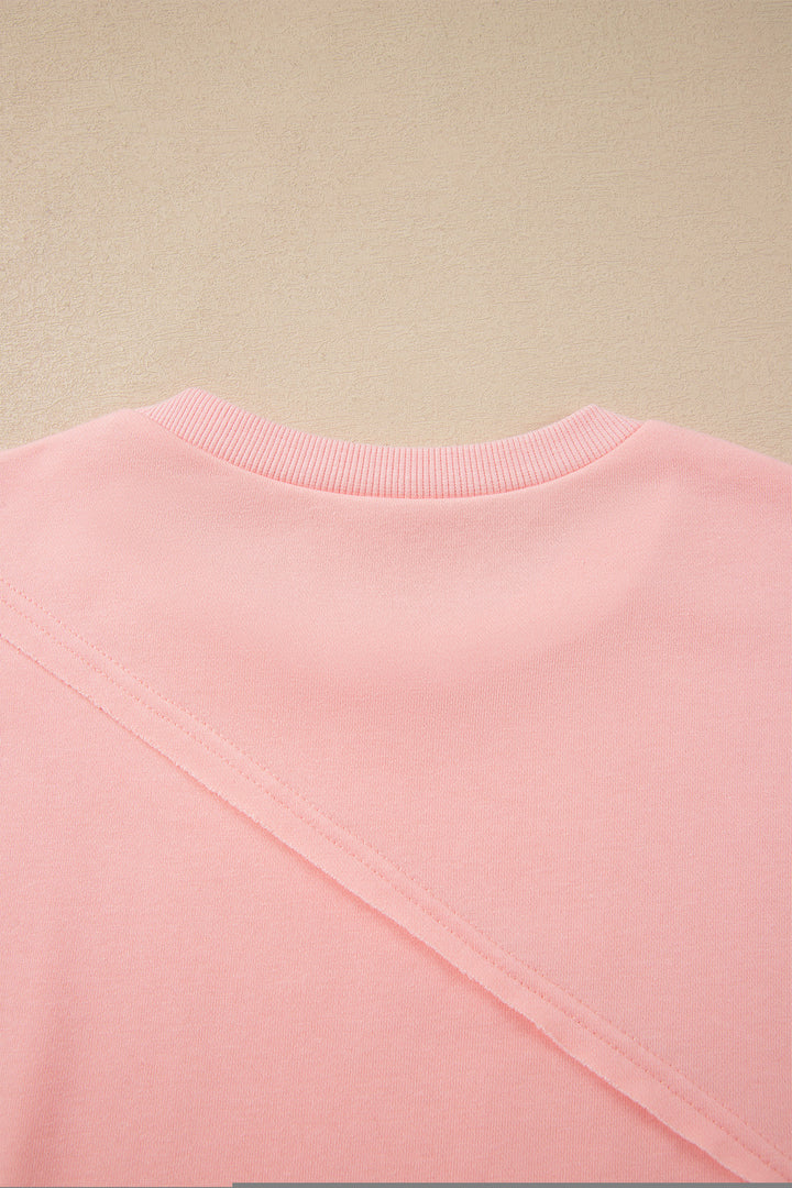 Pink Colorblock Striped Patchwork Long Sleeve Round Neck Blouse