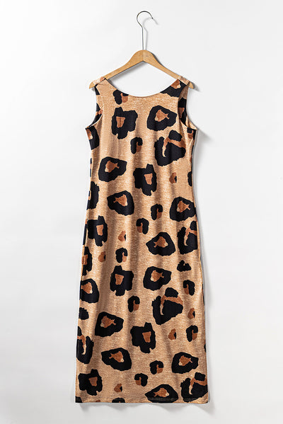 Leopard Split Open Back Sleeveless Maxi Dress