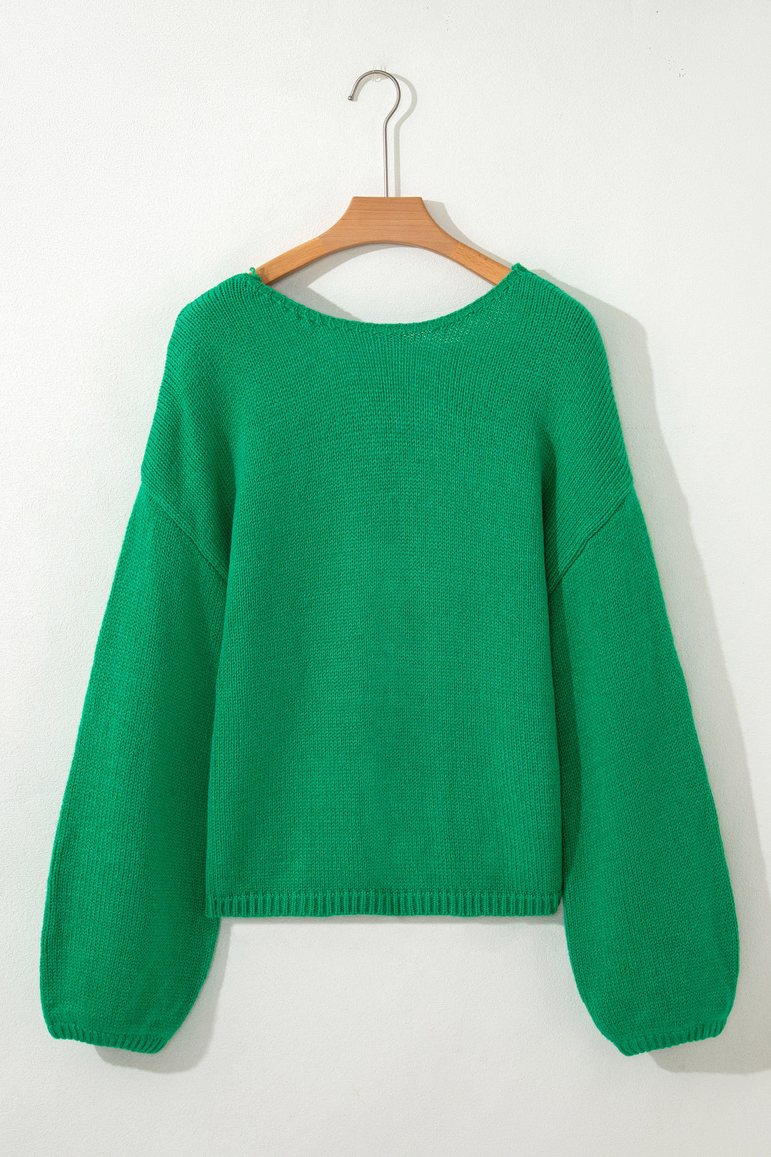 Bright Green Festive Bow Backless Bubble Sleeve Sweater