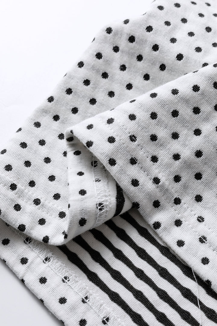 Beige Plus Size Dot Print Striped Patchwork Long Sleeve Henley Top